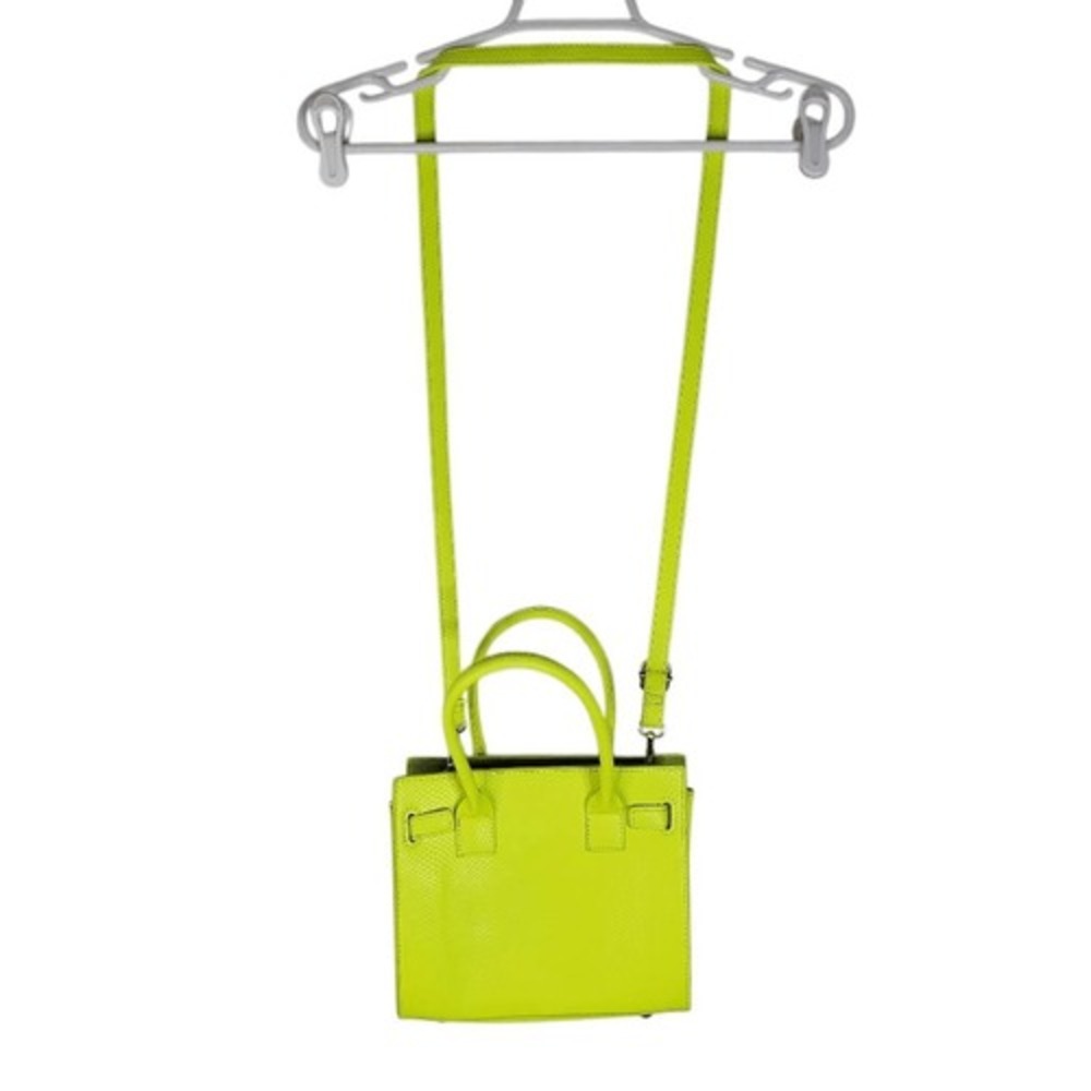NWT‎ PU Leather Textured Crossbody Nano Tote Bag Neon Green OS